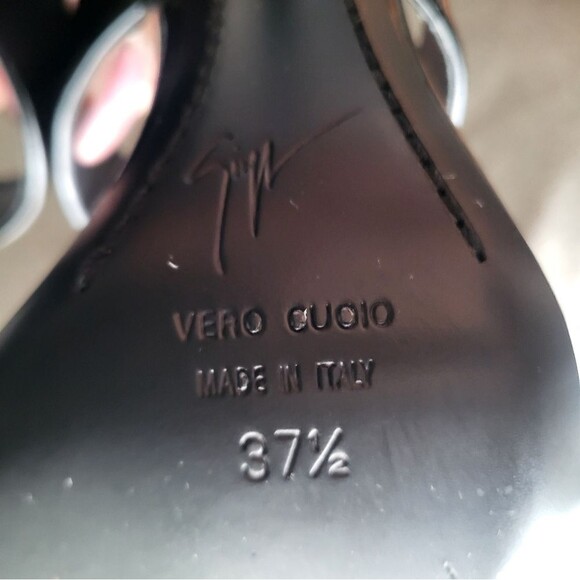 Giuseppe Zanotti Black Patent Leather Open Toe Sandals Dual Band Stiletto 37.5 - Picture 6 of 16